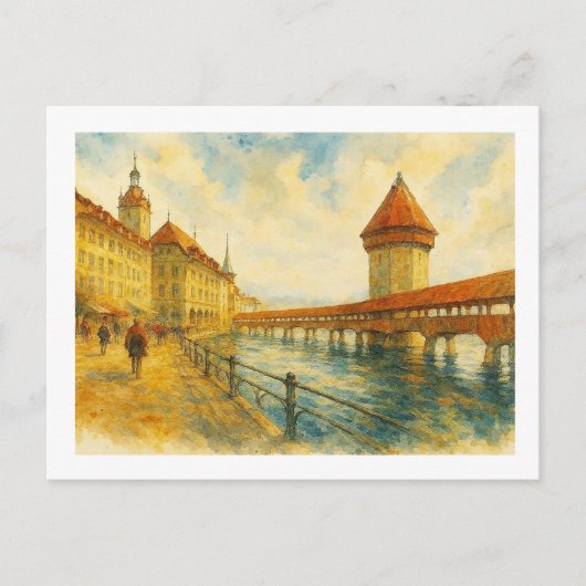 Carte Postale Bord de rivière à Lucerne, (Devant)