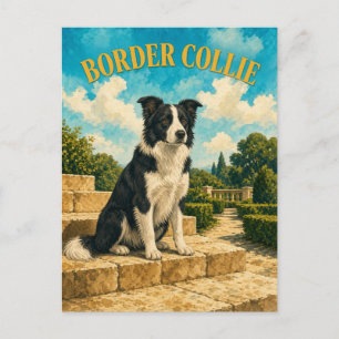 Carte Postale Border Collie, Art Chien Aquarelle Vintage