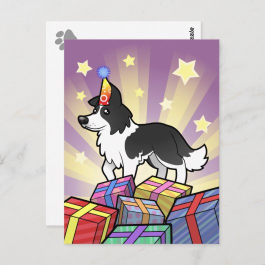 Carte Postale Border Collie d'anniversaire (Devant / Derrière)