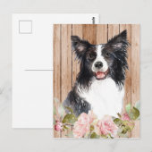 Carte Postale Border Collie & Fleurs à l'aquarelle (Devant / Derrière)