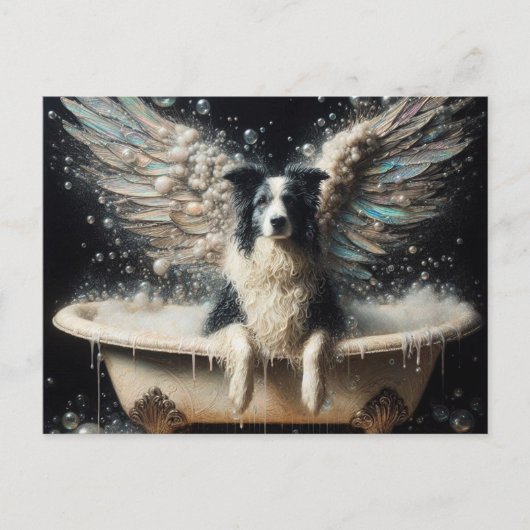 Carte Postale Bordure Collie Angel dans le bain de bulle (Devant)