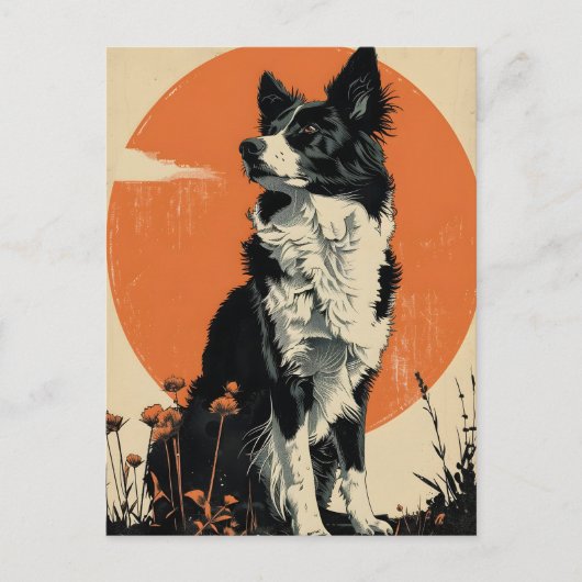 Carte Postale Bordure Collie Art Vintage (Devant)