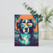 Carte Postale Bordure Collie avec lunettes de soleil sur une pla (Debout devant)