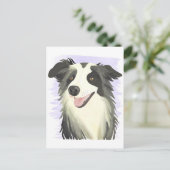 Carte Postale Bordure Collie | Belle aquarelle de chien pour ani (Debout devant)