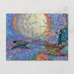 Carte Postale Bordure Collie chien jeter des os au monde