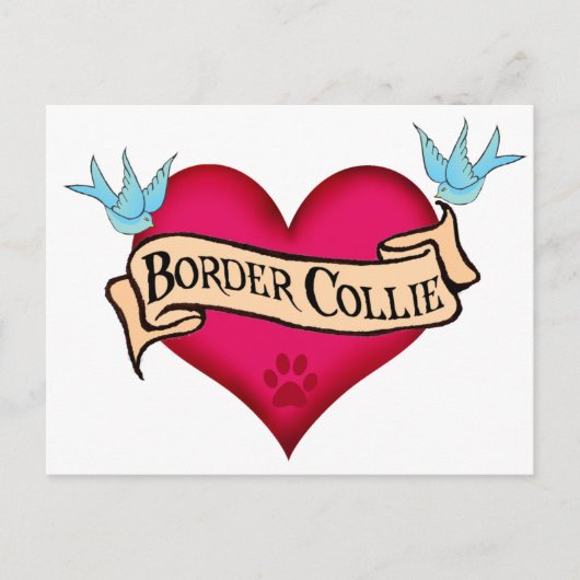 Carte Postale Bordure Collie Coeur de tatouage (Devant)