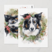 Carte Postale Bordure Collie Fête de Noël Wreath Pup (Devant / Derrière)