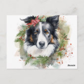 Carte Postale Bordure Collie Fête de Noël Wreath Pup (Dos)