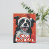 Carte Postale Bordure Collie Joyeux Noël (Debout devant)