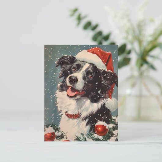 Carte Postale Bordure Collie Noël (Debout devant)