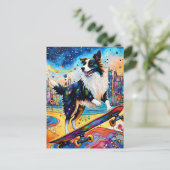 Carte Postale Bordure Collie Skateboard (Debout devant)
