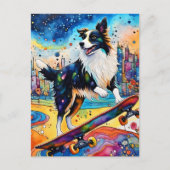 Carte Postale Bordure Collie Skateboard (Devant)