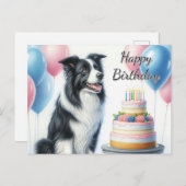 Carte Postale Bordure de Collie de Border Ballons de Gâteau d'An (Devant / Derrière)