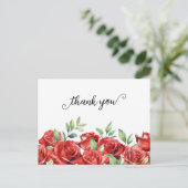 Carte Postale Bordure de roses rouges à l'aquarelle pour remerci (Debout devant)