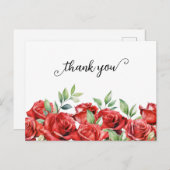 Carte Postale Bordure de roses rouges à l'aquarelle pour remerci (Devant / Derrière)