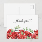 Carte Postale Bordure de roses rouges aquarelle pour remercier (Devant / Derrière)