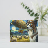Carte Postale Bordure de Steampunk Collie avec mouton (Debout devant)