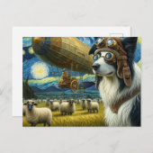 Carte Postale Bordure de Steampunk Collie avec mouton (Devant / Derrière)