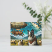 Carte Postale Bordure de Steampunk Collie avec mouton et limbe (Debout devant)