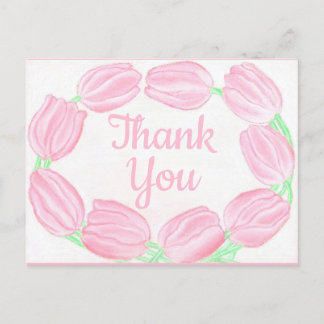 Carte Postale Bordure de tulipes roses ~Carte de remerciements
