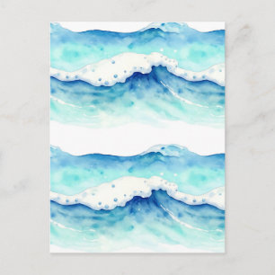 Carte Postale Bordure de vagues océaniques à l'aquarelle