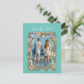 Carte Postale Bordure des oiseaux Fleurs sauvages turquoises Enr (Debout devant)