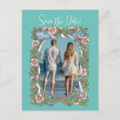 Carte Postale Bordure des oiseaux Fleurs sauvages turquoises Enr (Devant)