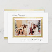 Carte Postale Bordure or délicate | Famille de Noël 2 photo (Devant / Derrière)