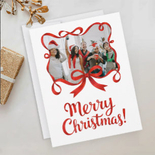 Carte Postale Bordure ruban rouge de Noël Chic pour photo de fam