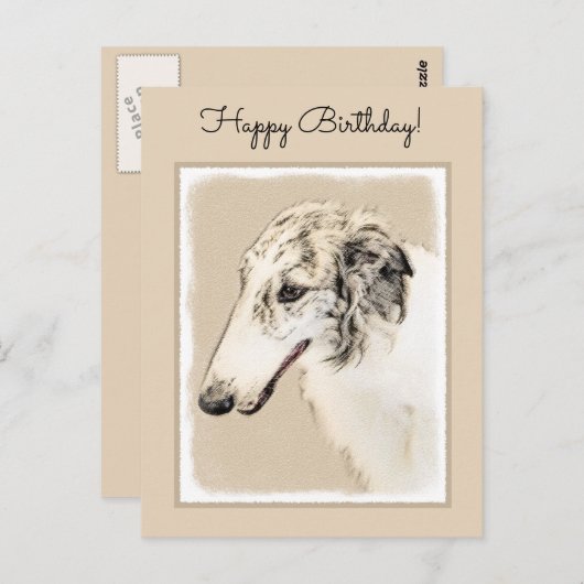 Carte Postale Borzoi (Argent Brindle) Peinture Chien Art origina (Devant / Derrière)