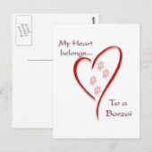 Carte Postale Borzoi Coeur Appartient (Devant / Derrière)