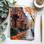 Carte Postale Boston Autumn Brownstones Pumpkin Watercolor