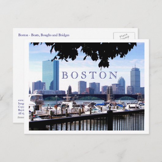 Carte Postale Boston - Bateaux, branches et ponts (Devant / Derrière)
