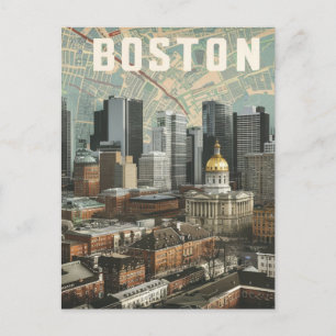 Carte Postale Boston, Boston Massachusetts City Skyline avec car