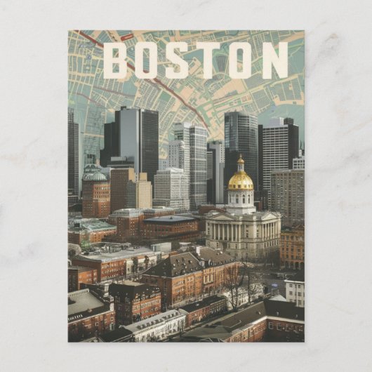Carte Postale Boston, Boston Massachusetts City Skyline avec car (Devant)
