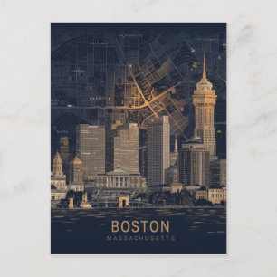 Carte Postale Boston, Boston Massachusetts City Skyline avec car