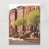 Carte Postale Boston Brownstones | Rue Beacon Aquarelle (Devant)