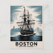 Carte Postale Boston Harbour New England Retro Coastal Nautical (Devant)