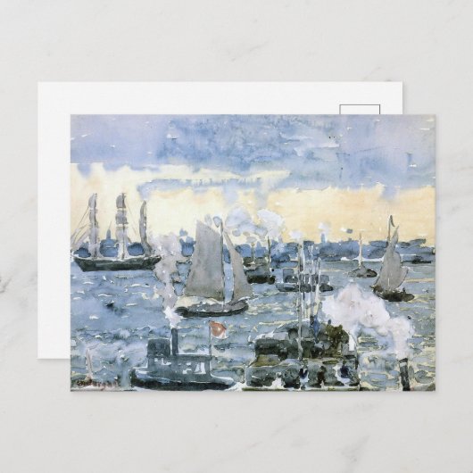 Carte Postale Boston Harbour, peinture d'art, (Devant / Derrière)
