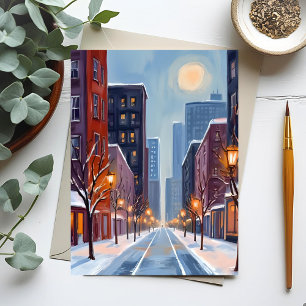 Carte Postale Boston Hiver Massachusetts Ville Aquarelle