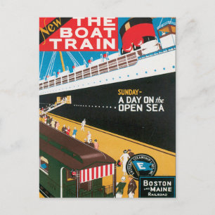 Carte Postale Boston Maine Boat Train US USA Art Vintage voyage