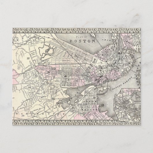 Carte postale Boston Map 1879 (Devant)