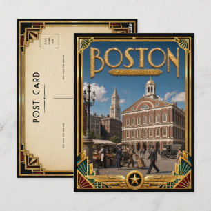 Carte Postale Boston Massachusetts Art Déco vintage de l'âge d'o