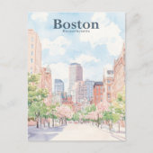Carte Postale Boston Massachusetts Gouache Illustration Voyage (Devant)