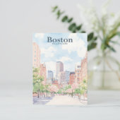 Carte Postale Boston Massachusetts Gouache Illustration Voyage (Debout devant)