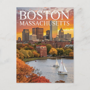 Carte Postale Boston Massachusetts Skyline Automne Voiliers Post