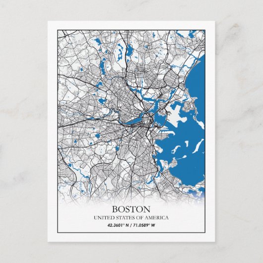 Carte Postale Boston Massachusetts USA Travel City Map (Devant)