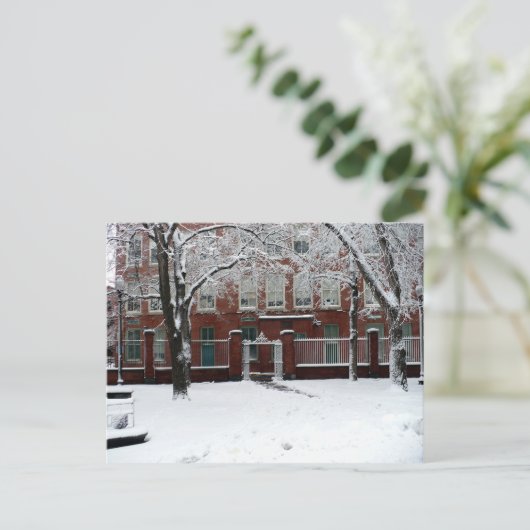 Carte Postale Boston Red School House en hiver Neige blanche (Debout devant)