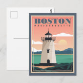 Carte Postale Boston Skyline & Lighthouse | Massachusetts (Devant / Derrière)