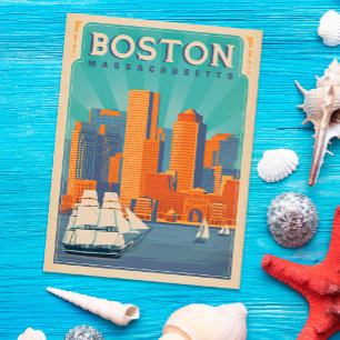 Carte Postale Boston Skyline & Sailboats   Massachusetts